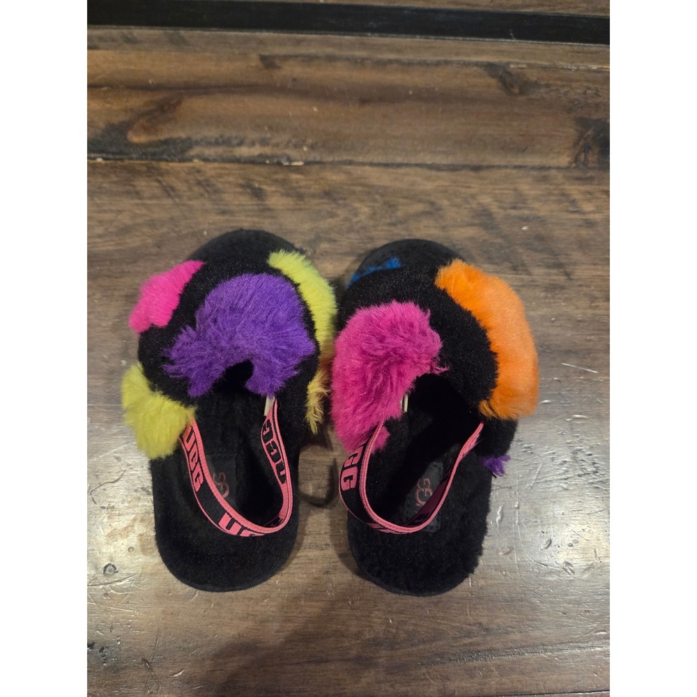 UGG Fluff Yeah Kids Size 8 Multicolor Sheepskin Slingback Slides Sandals